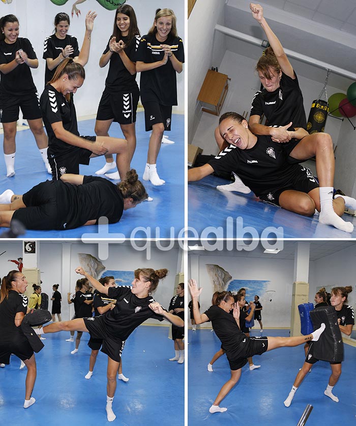 Clase de Autodefensa Femenina para el equipo Fundación Nexus del Albacete Balompié en el gimnasio Océano.