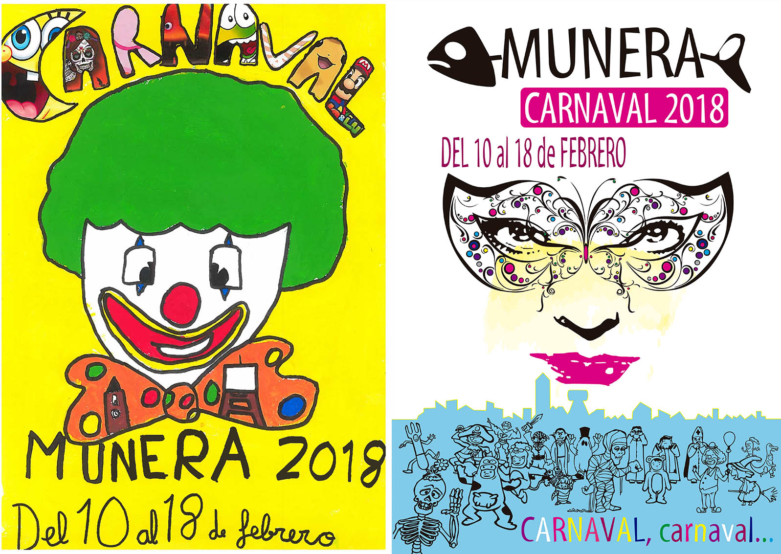 Carteles ganadores del Carnaval de Munera 2018, infantil y adulto.